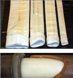 a broken pipe with lining inside a broken pipe with lining inside